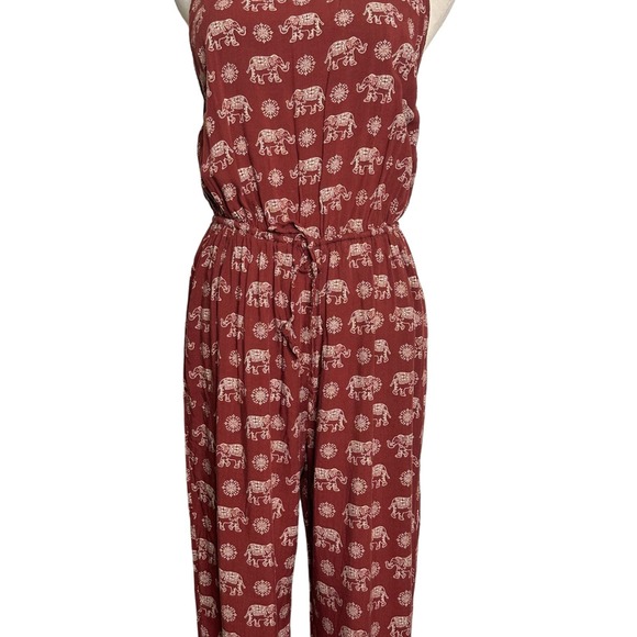 Forever 21 brown elephant print sleeveless jumpsuit size M - Picture 9 of 13